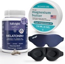 Sleep Bundle: 3D Light Blocking Sleep Mask, Melatonin + Fast Oppløse Melatonin Kosttilskudd 60 Kapsler, og Magnesium Body Butter for Tente ben & Tight Muskler, 4oz Cream