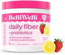 Belli Welli Fiber Supplement for kvinner og menn, Premium Daily Fiber pulver fra organisk akacia med tilsatt collagen, elektrolytter og probiotika, Ingen Bloat, Bloat & Gut helse støtte (Strawberry Lemonade)