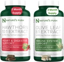 Naturens push Hawthorn Berry og Olive Leaf Bundle av Super Potent 10:1 Hawthorn Berry ekstrakt (2 måneders forsyning) og Olive Leaf Super Potent 8:1 Ekstrakt 20% Oleuropein 750mg Capsule (2 måneders forsyning)