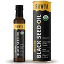 RAWYA Black Seed Oil - Unfiltreret - Full Spectrum - 8,4 fl oz -Organic Cold-Pressed, Nigella Sativa - USDA Økologisk - Naturlig Supplement - Svart Cumin Seed Oil - Sterk Flavor & høy konsentrasjon - Glass Flaske
