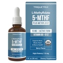L Metyl Folat 15mg Plus Methyl B12 Cofactor – Organisk Berry Flavor, høy styrke flytende sublingual aktiv 5-MTHF Form - støtter Mood, Methylation, Kognisjon – Bioaktive former vitamin B9 & B12 (1oz)