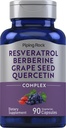 Piping Rock Resveratrol Berberine Grape frø og Quercetin kompleks | 90 kapsler | Vegetarisk, ikke-GMO, og glutenfri kosttilskudd