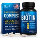 Biotin Keratin & Collage Capsules - laget i USA - Naturlig kollagen, Keratin og Biotin for hårvekst - Biotin og kollagen vitaminer med multi kollagen peptider for håravfall, hud og negler - 60 Caps