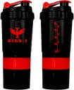 BIRD-I Gym Protein Shaker, 3-i-l, 500ml/16.9oz, BPA-fri, Metal Mixer. (RED), JT4101