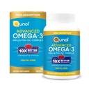 Qunol Advanced Omega 3 Krill og fiskeoljekompleks, 10x bedre biotilgjengelighet, én pilledose, 250 mg EPA & DHA, støtter hjernen, øye, hjerte og felles helse, 60 tall (pakke med 1)