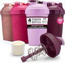 GOMOYO [4-Pack] 20-Ounce Shaker flaske | Protein Shaker flaske med Action-Rod Wire mikser | Shaker Cups er BPA gratis og oppvaskmaskin trygt | Rose, Plum, bringebær, & Lavender