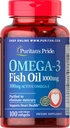 Puritaner Pride Omega-3 fisk olje 1000 mg, 100 greve