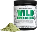Wild Foods Rå Super Greens Powder Daglig Juice Drink med probiotika og Digestive Enzyme Blend - Hele maten kildet, 46 Plantebaserte næringsstoffer, ikke-GMO, Spirulina, Klorella, Wheatgrass (30 Services)