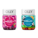 OLLY Gummy Active Immunity+Elderberry, 45 Gummies Kids Chillax, Magnesium Gummies, sitron Balm, Calm Chews for Kids 4+, 50 greve