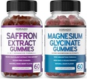 Saffron kosttilskudd (60 Gummies) 5 i 1 avansert formel sukker gratis gummy - Delicious bringebær flavor og magnesium glycinat (60 greve) ren glycinat gummy for voksne - ikke-GMO, Vegansk & USA laget