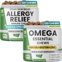 Allergi relief hund Chews + Omega Fish Oil - kløende hud relief w / probiotika + Omega 3 + Colossrum, Omega hud & Coat Supplement Chews