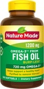 Burp-Less Fish Oil 1200 mg én per dag, 120 Softgels, Fish Oil Omega 3 Supplement for hjerte helse