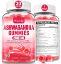 Ashwagandha Gummies 2500mg for kvinner og menn: Ashwagandha Supplement Gummy Ekstra styrke med gummi, vitamin D3, L-Theanin, Magnesium - Filled Gummies, Strawberry Flavor, Vegan, Ikke-GMO