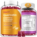 2 pakker Quercetin med Bromelain Gummies, eldrebær, Echinacea, Vitamin C D Zink - Immunsystem støtte 120 teller ren Quercetin kosttilskudd Gummies for barn og voksne
