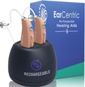 EarCentric EasyCharge oppladbare høreapparater (par) for seniorer, bak øret BTE ørehjelp PSAP digitale personlige lydforsterkningsprodukter enheter med støyavbestilling (Beige)