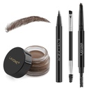 LAVONE makeup Kit med øyenbryn Stamp Pencil, Vanntett Brow Pencil & Pomade, Eyeliner, Dual-ended Eyebrow Brush, Mørk Brun