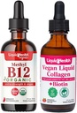 LIQUIDHEALTH Organic Methyl B12 5000mcg Vitamin Drops med Tart Cherry Juice & 100% Vegansk Plantebasert Collage Plus Biotin Drops - Naturlig Energi Boost, Forbedre fokus, Hår og neglevekst, Hud Helse