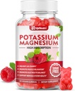 Kalium Magnesium Supplement Gummier for voksne barn, sukker-fri Kalium Citrat Gummies støtter bensekk og muskel og hjerte helse, vegansk magnesium Glycinate Gummies bringebær Flavor 60 Cts