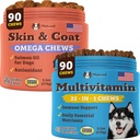Naturlig Hundeselskap Multivitamin Supplement Chews + Hud & Coat Supplement Chews for hunder - omfattende ernæringsmessig omsorg for sunn hud, skinnende Coat, felles støtte og immunsystem Boost