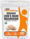BulkSupplements.com Organic Lion's Mane Mushroom Extract Powder - Lions Mane Supplement Powder, Superfood for Well-Being - Vegan, 1g per servering, 1kg (2,2 lbs) (Pack of 1)