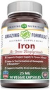 Amazing Formler Jern som Iron Bisglycinate 25 Mg Veggie Capsules (Non-GMO, Glutenfri) - støtter oksygenforsyning til stoffer og organer-hjelp i formasjonen av hemoglobin & Myoglobin.(90 Veggie Capsules)