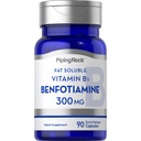 Piping Rock Benfotiamine 300mg | 90 kapsler | Fett løselig vitamin B1 | Ikke-GMO, Glutenfri Supplement