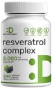 Resveratrol Complex 2.000mg, 240 Veggie Capsules – Extra styrke Trans-Resveratrol med NAD, Quercetin, Curcumin, Grapefrø & mer – Sunn aldring antioksidant for energi og hjerne støtte