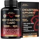 Red Yeast Rice 1200 mg med CoQ10 100 mg - med magnesium | Niacin  Vitamin Vitamin E & D3 - Hjarte helse støtte, energi og metabolisme - Effektiv, Flush-fri & Laboratorie testet - laget i USA, 120 kapsler