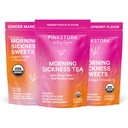 Pink Stork Morgensykhet Relief Kit – 3- Piece Bundle med organisk Ginger Peach Te, B6 Sweets, Ginger Lozenges – Graviditetsstøtte, første trimester Essentials, gave til gravide kvinner