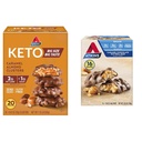 Atkins Caramel Almond Clusters, Glutenfri, Høy i Fiber, 1g Sukker, 2g Netto Carb, Ketovennlig, 20 Count & Caramel Chokolade Nut Roll Snack Bar, Protein Snack, Høy i Fiber, 2g Sukker, 16 Count
