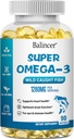 Omega 3 Fish Oil Supplements, 1280 mg Omega-3 fettsyrer inkludert EPA og DHA, Wild-Caught Burpless Fish Oil Supplements støtter hjerte, hjerne og øye helse, 90 Softgels