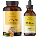HERBAMAMA Turmeric og Mullein Leaf Kit - Bundle på 1500 mg Turmeric Curcumin Capsules & Mullein Leaf Extract Tinktur - Vegan, ikke GMO, Sukker & alkohol-fri - 2 Pack