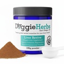 Liver Revive Dog Liver Health Supplement av Doggie Urter - Human Grade Herbal Plant Basert for Liver Healing, Beskyttelse, Reparasjon og forbedring 100g w/Scoop
