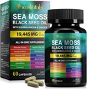 Sea Moss Svart Seed Olje Kapsler, Ashwagandha Ginger Capsule med Vitamin C D3, Multi blanding ernæringstilskudd for immunitet, Digestiv, Energi, Hud og hår, Svart Seed Olje Sea Moss Kapsler, 60P