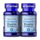 Puritan Pride Premium Ultra Mega Biotin 10 000mcg, Diett Supplement for sunnt hår, hud, negler, og energimetabolisme støtte, 100 dagers forsyning, 50 Rapid Release Softgels, 2 pakke