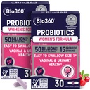 Bio360 Probiotika for kvinner Vaginigal helse - støtter pH-balanse, Vaginal, urin, og digestiv helse - 50 milliarder CFU & 15 unike strender for sunn Vaginal Odor & Vaginal Flora - hyllestabil
