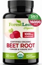 ForestLeaf Organic Beet Root Capsules - Beetroot Supplement 16000mg Styrke 20:1 Ekstrakt piller m/Ginger Grape Seed | Støtte blodtrykk, Nitric Oxid, Flow, Sirkulasjon | Beets pulver - 120 Caps