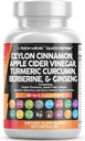 Rent Nutraceuticals Ceylon Cinnamon Capsules + Berberine Turmeric Apple Cider Vinegar Ginseng Bitter Melon Gymnema Melk Thistle Fenugreek Supplement piller pulver for menn og kvinner