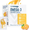 Coromega Omega 3 Fish Oil Supplement med ekstra vitamin D3, 650 mg omega-3s med 3X bedre absorpsjon enn Softgels, Tropisk oransje Flavor, 30 enkelt servere Squeeze pakker