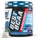 BPI Sports Beste BCAA Shredded - Koffein Gratis Thermogenic Recovery Drink, Lean Muscle Building BCAA pulver for kvinner og menn, Preworkout BCAA Aminosyrer Drikke-blå Raz - 25 Serveringer