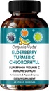 Organic Veda Elderberry Turmeric Klorofyll Immune Support Supplement - Superfoods Antioksidanter, Grønn Vitamin C, Grape Seed Extract, Acerola, Moringa & Papaya Enzymes - 60 Vegan Kapsler