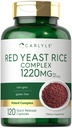 Carlyle Rød Yeast Rice Complex | 1220mg | 120 Kapsler | med Policosanol | Non-GMO og Glutenfri Supplement