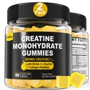 Kreatin Monohydrat Gummies for menn og kvinner - med BCAA, Collagen Peptider, L-Taurin, vitamin B12, D3, Chewables Kreatin Monohydrat 5g Per Serving, Naturlig sitron Flavor, Sukkerfri, 2 Pack