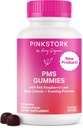 Pink Stork PMS Støtte Gummier for kvinner - Røde bringebærblad, Svart Cohosh, Aften Primrose olje - Bloating, Kraver, Hud, Mood - Hormonal syklus støtte - 60 Berry Gummies - Vegan, Plant-basert
