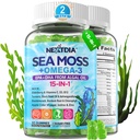 Sea Moss Gummies + Algae Omega-3 for voksen, 15-IN-1 Organic Irish Sea Moss Supermat med / Vitamins C D3 B12, Turmeric, Bladderwrack, støtter energi, hjerne, immun, daglig vitalitet, sukker-fri, 120 Cts