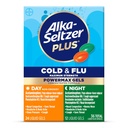 Alka-Seltzer Plus Power Max Cold & Flue Day + Night Medisin: Cough Suppressant, Kald og influensa medisin for voksne og barn 12 år og eldre, 36 greve, emballasje mai Vary