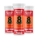 8Greens Supergreens Tabletter Super Greens Powder Superfood Tablett, Metabolisme Immunitet og fokus, Daglige Grønne Effervescent Tabletter, Økologisk: Aloe Vera, Spirulina, Klorella, Blood Orange, 30 Serveringer