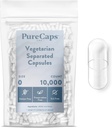 PureCaps USA-Tom Vegetarisk Vegan Pill Kapsler Størrelse 0|10 000 Separerte piller | Clear | Ikke-GMO sertifisert | SLS, Gluten, Preservativ Gratis