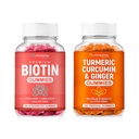 Biotin & gurkemeie Vegansk Gummies Combo | Maks styrke Hårvekst, hudhelse og total velvære | 10000mcg Biotin & 95% Standardisert gurkemeie curcumin | Naturlig, ikke-GMO og glutenfri kosttilskudd