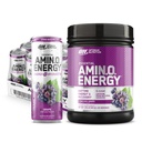 Optimum Ernæring Amino Energipulver: Concord Grape (65 Serveringer) med essensielle Amino Energy Plus Electrolyes Sparkling Drink: Grape (12 Cans) - Bundle Pack